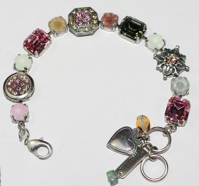 MARIANA BRACELET PERSIAN ROSE: taupe, pink, white, amber stones in silver rhodium setting