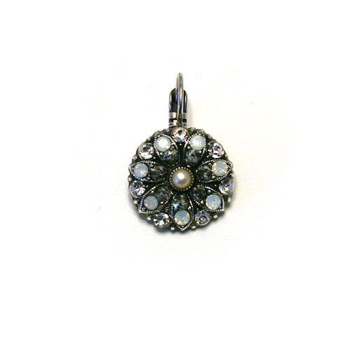 Mariana Angel Earrings: pearl center, white, marble and clear stones in silver setting
