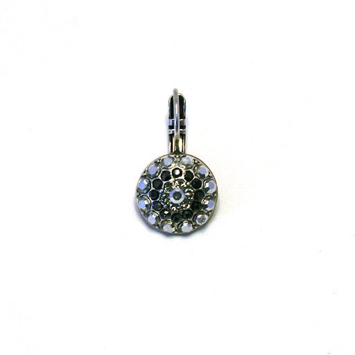 Mariana Round Earrings: silver center stone, silver and hemitite stones in silver setting