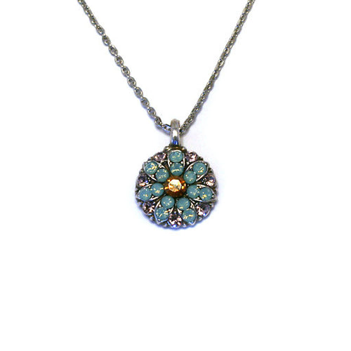 Mariana Angel Pendant: amber center, teal and lavender stones in silver setting