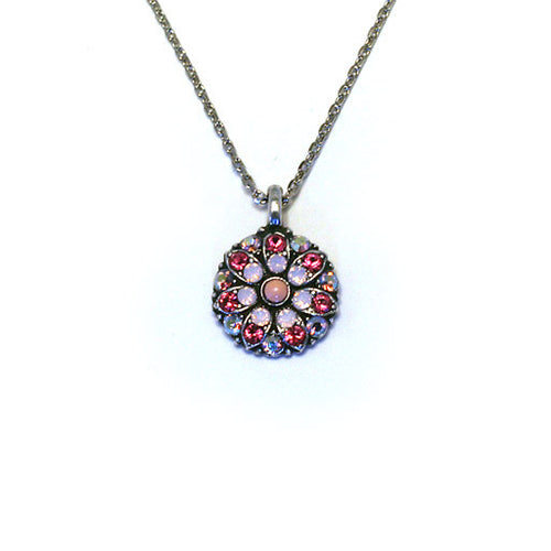 Mariana Angel Pendant: solid pink center, light and dark pink, plus a/b stones in silver setting