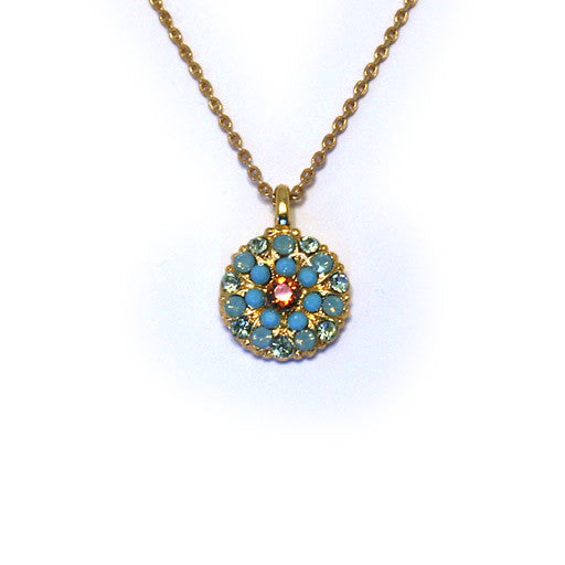 Mariana Angel Pendant: amber center, turquoise and teal stones in yellow gold setting