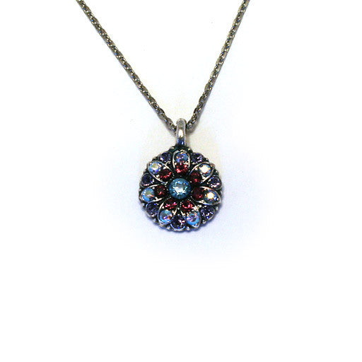 Mariana Angel Pendant: blue center, dark purple and a/b stones in silver setting