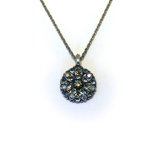 Mariana Angel Pendant: taupe center, blue and a/b stones in silver setting