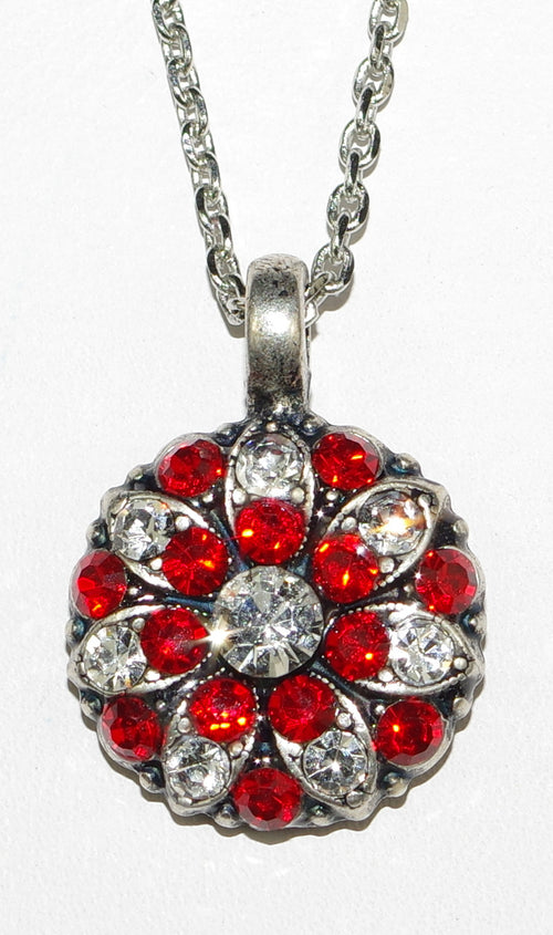 MARIANA ANGEL PENDANT: red, clear stones in silver rhodium setting, 18" adjustable chain