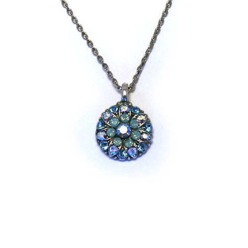 Mariana Angel Pendant: blue a/b center, light green plus blue and a/b stones in silver setting