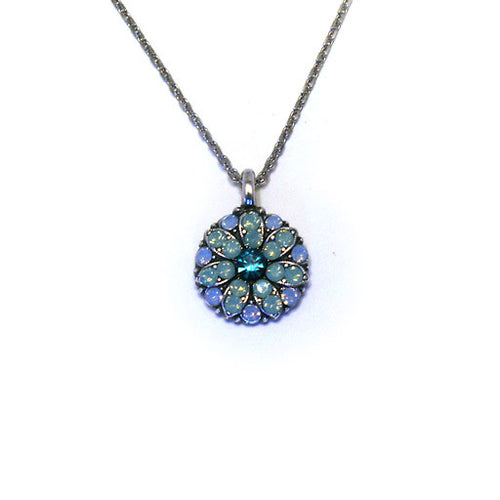 Mariana Angel Pendant: dark teal center, light teal stones in silver setting