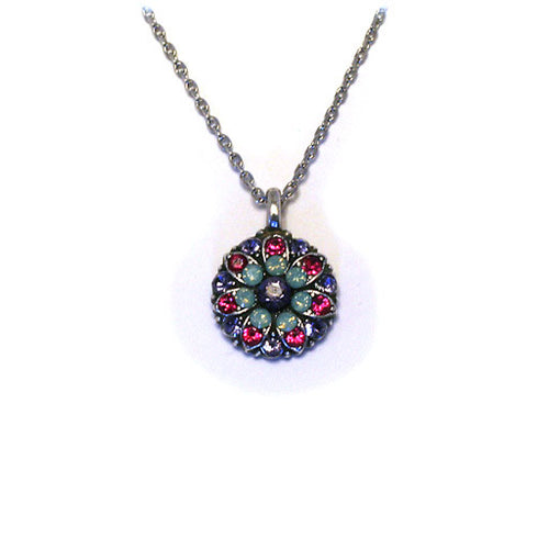 Mariana Angel Pendant: purple center, teal, fuchsia and lavender stones in silver setting