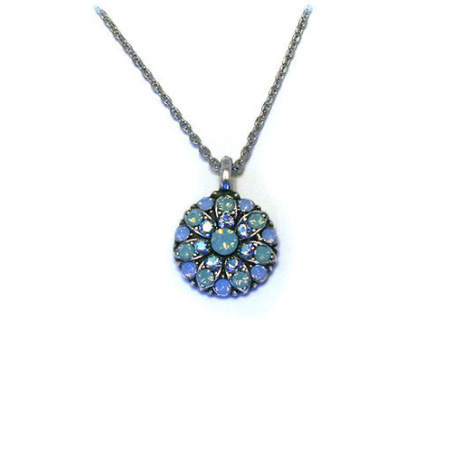 Mariana Angel Pendant: light teal center, teal and blue a/b stones in silver setting