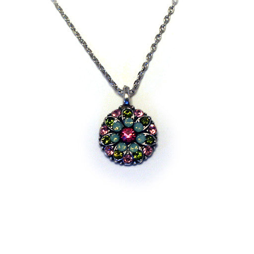 Mariana Angel Pendant: fuchsia center, teal, green and pink stones in silver setting