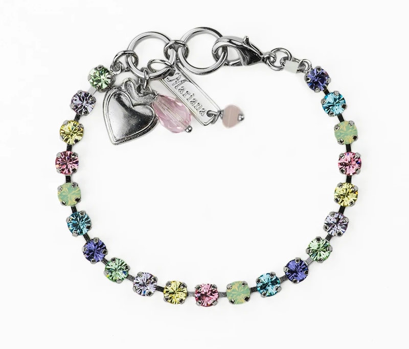 MARIANA BRACELET TRAVELARA: lavender, yellow, pink, green, blue stones in silver rhodium setting